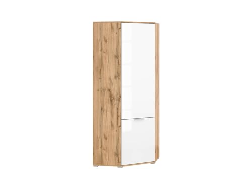 BLACK RED WHITE® Eckschrank Zele | eleganter Kleinderschrank Schrank Hochschrank Garderobe | 78 x 78 x 195 cm | Wohnzimmerschrank für Schlafzimmer, Jugendzimmer | Eiche von BLACK RED WHITE