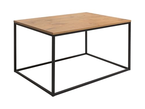 BLACK RED WHITE Aroz Couchtisch 100x69 cm in Eiche Lancelot Optik, Rechteckig mit stabilen Metallrahmen, Braunschwarze Kombination, Nicht ausziehbar von BLACK RED WHITE