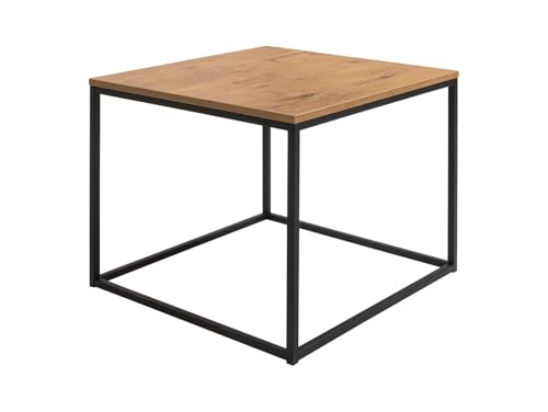 BLACK RED WHITE Aroz Couchtisch 69 cm quadratisch aus Holzspanplatte und Metall in Eiche Lancelot Finish mit schwarzen Details, 53 cm hoch, Nicht ausziehbar von BLACK RED WHITE