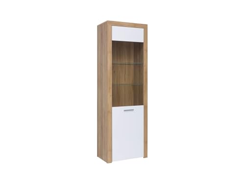 BLACK RED WHITE Balderschrank 62 cm mit Tür Eiche Riviera/Weiß Hochglanz Vitrine 192x62x39 cm Möbelpaneel und Gehärtetes Glas, für Wohnzimmer BLACK RED WHITE Balderschrank 62 cm mit Tür Eiche Riviera/Weiß Hochglanz Vitrine 192x62x39 cm Möbelpaneel und Gehärtetes Glas, für Wohnzimmer von BLACK RED WHITE
