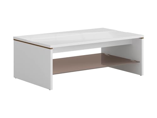 BLACK RED WHITE Couchtisch Azteca Trio 110x65 mit Glasablage in Weißtöne/Kastanienbraun Dekor Rechteckig MDF & Möbelplatte Design B110xH40xT65 von BLACK RED WHITE