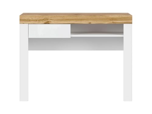 BLACK RED WHITE Frisiertisch 106 cm mit Schublade & Regal Hochglanz Weiß von BLACK RED WHITE