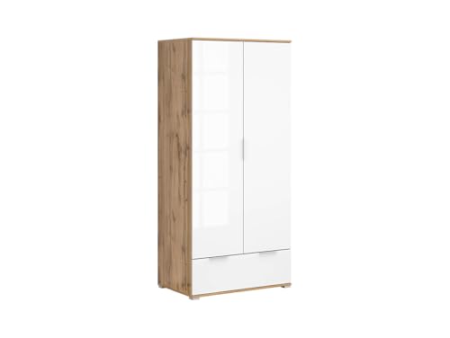 BLACK RED WHITE Kleiderschrank Zele 90 cm mit Schublade Eiche Wotan/Weiße Hochglanzoberfläche BLACK RED WHITE Kleiderschrank Zele 90 cm mit Schublade Eiche Wotan/Weiße Hochglanzoberfläche von BLACK RED WHITE