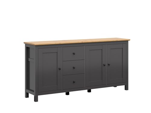 BLACK RED WHITE Kommode Hesen | Sideboard im Skandinavisch Stil | für Wohnzimmer, Esszimmer, Schlafzimmer | Graphit von BLACK RED WHITE