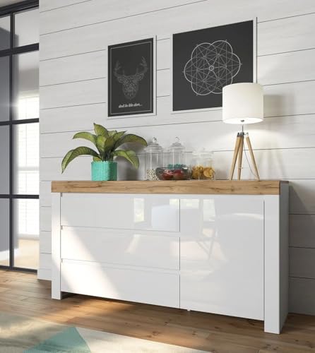 BLACK RED WHITE Kommode Holten | Sideboard Schubladenschrank Kleiderschrank Modern Möbel mit Schubladen für Schlafzimmer (Weiß Hochglanz) BLACK RED WHITE Kommode Holten | Sideboard Schubladenschrank Kleiderschrank Modern Möbel mit Schubladen für Schlafzimmer (Weiß Hochglanz) von BLACK RED WHITE