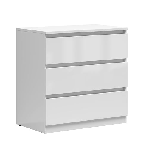 BLACK RED WHITE Kommode Tetrix 75 cm, 3 Schubladen, Hochglanz Weiß | für Wohnzimmer, Schlafzimmer, Kinderzimmer, Jugendzimmer und Büro von BLACK RED WHITE