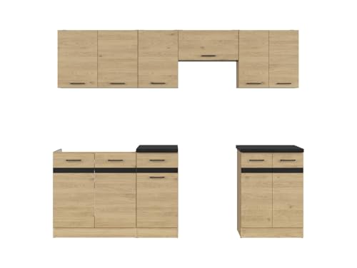 BLACK RED WHITE Küchenzeile Junona Line 240 cm Bernstein Eiche mit Arbeitsplatte von BLACK RED WHITE