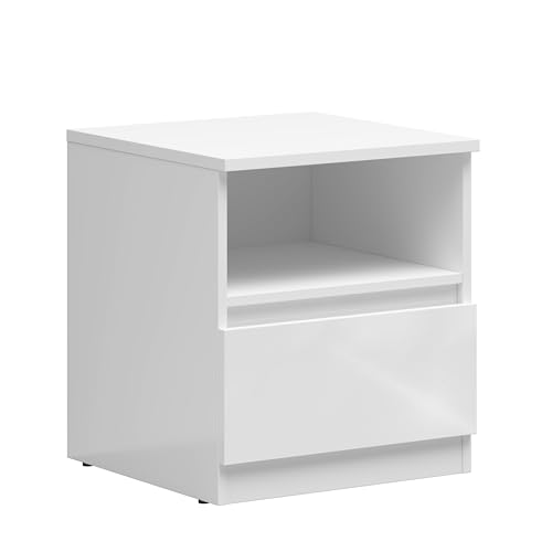 BLACK RED WHITE Nachttisch Tetrix 45 cm Hochglanz Weiß mit Schublade von BLACK RED WHITE