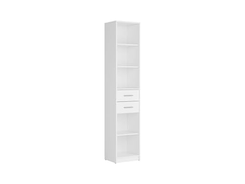 BLACK RED WHITE Nepo Plus Regal 40 cm mit 2 Schubladen und 5 Regalböden in Weiß, 197 cm hoch, strapazierfähige laminierten Platte, widerstandsfähig von BLACK RED WHITE