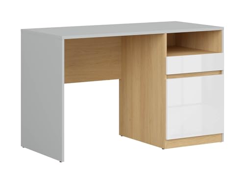 BLACK RED WHITE Schreibtisch Nandu 120 cm mit Tür, Schublade und Regal in Hellgrau/Eiche Polnisch/Bhochglanz Weiß, grifflose und leise Schließfunktion BLACK RED WHITE Schreibtisch Nandu 120 cm mit Tür, Schublade und Regal in Hellgrau/Eiche Polnisch/Bhochglanz Weiß, grifflose und leise Schließfunktion von BLACK RED WHITE