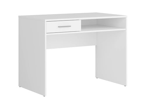 BLACK RED WHITE Schreibtisch Nepo Plus 100 cm mit Schublade und Regal Weiß, aus kratzfestem laminiertem Plattenmaterial, ideal für modernes Büro von BLACK RED WHITE