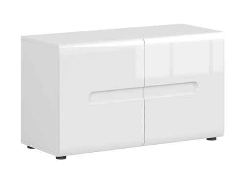 BLACK RED WHITE Schuhschrank Azteca Trio 90 cm Weiß Hochglanz mit leisen gleichmäßigen Scharnierschließungen und Zwei Türen - Tiefe 37, Höhe 52 von BLACK RED WHITE