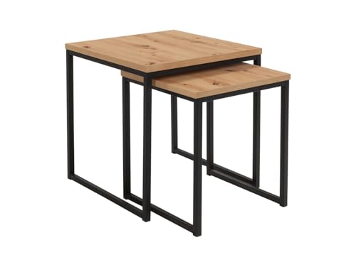 BLACK RED WHITE Set aus Zwei Beistelltischen Aroz 40/50 cm Eiche Artisan braun/schwarz mit quadratischer Form und Metall, Möbelplatte, Möbel geeignet von BLACK RED WHITE