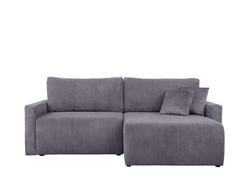 BLACK RED WHITE Universalecksofa Rufio ausklappbar mit Bettkasten Grauer Kordstoff, Haustierfreundlich, Beidseitige Montage, 230x91x146 cm von BLACK RED WHITE