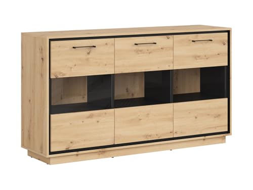 BLACK RED WHITE Vitrine 160 cm mit 3 Türen Eiche Artisan BLACK RED WHITE Vitrine 160 cm mit 3 Türen Eiche Artisan von BLACK RED WHITE