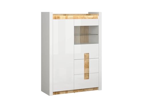 BLACK RED WHITE Vitrine Alameda 102 cm mit 2 Türen und 2 Schubladen in Hochglanz Weiß mit LED-Beleuchtung, leises Schließen, MDF, Holzfurnier, Glas, 141x102x41 cm BLACK RED WHITE Vitrine Alameda 102 cm mit 2 Türen und 2 Schubladen in Hochglanz Weiß mit LED-Beleuchtung, leises Schließen, MDF, Holzfurnier, Glas, 141x102x41 cm von BLACK RED WHITE