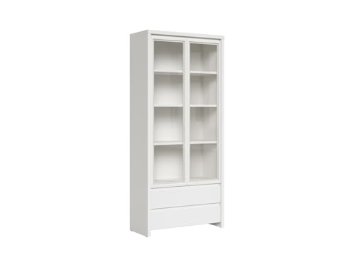 BLACK RED WHITE Vitrine Kaspian 90 cm mit 2 Türen und 2 Schubladen Weiß - Elegantes Design, robuster Materialmix aus Möbelplatte und Sicherheitsglas BLACK RED WHITE Vitrine Kaspian 90 cm mit 2 Türen und 2 Schubladen Weiß - Elegantes Design, robuster Materialmix aus Möbelplatte und Sicherheitsglas von BLACK RED WHITE