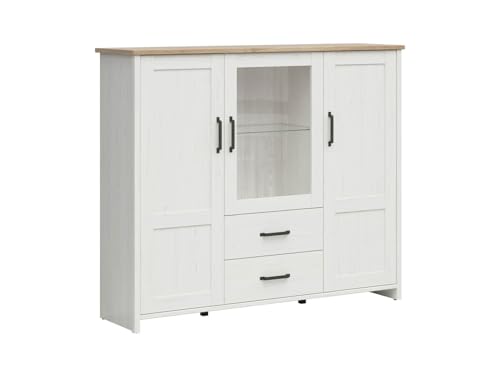 BLACK RED WHITE Vitrine Loksa 160 cm mit 3 Türen in Andersen Weiß Fichte, sanftes Schließen, Möbelplatte & gehärtetes Glas, 2 Schubladen, LED Standard BLACK RED WHITE Vitrine Loksa 160 cm mit 3 Türen in Andersen Weiß Fichte, sanftes Schließen, Möbelplatte & gehärtetes Glas, 2 Schubladen, LED Standard von BLACK RED WHITE