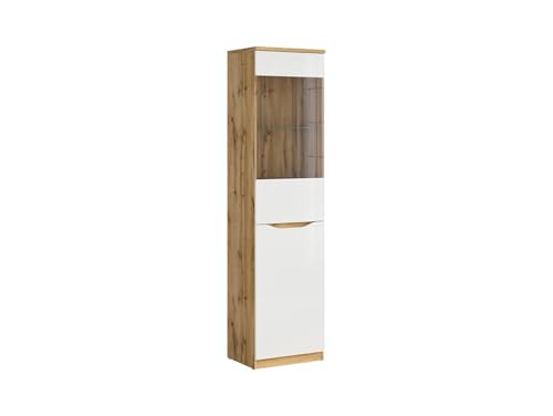 BLACK RED WHITE Vitrine Nuis 50 cm mit 2 Türen Eiche Wotan/Weiß glänzend - Hochwertige Möbelkombination aus Möbelplatte und Hartglas, Optionale Beleuchtung BLACK RED WHITE Vitrine Nuis 50 cm mit 2 Türen Eiche Wotan/Weiß glänzend - Hochwertige Möbelkombination aus Möbelplatte und Hartglas, Optionale Beleuchtung von BLACK RED WHITE