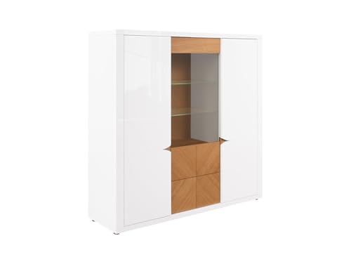 BLACK RED WHITE Vitrine Rovika 147 cm mit 3 Türen und Schublade hochglanzweiß/Natur Eiche BLACK RED WHITE Vitrine Rovika 147 cm mit 3 Türen und Schublade hochglanzweiß/Natur Eiche von BLACK RED WHITE