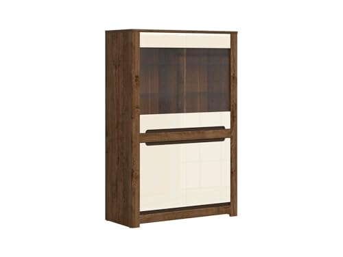 BLACK RED WHITE Vitrine Ruso 104 cm mit 4 Türen Eiche April/Perlmutt Glanz - Tiefe 45,5 cm, Höhe 158,5 cm, Breite 104 cm, Beige/Braun, MDF, Sicherheitsglas BLACK RED WHITE Vitrine Ruso 104 cm mit 4 Türen Eiche April/Perlmutt Glanz - Tiefe 45,5 cm, Höhe 158,5 cm, Breite 104 cm, Beige/Braun, MDF, Sicherheitsglas von BLACK RED WHITE