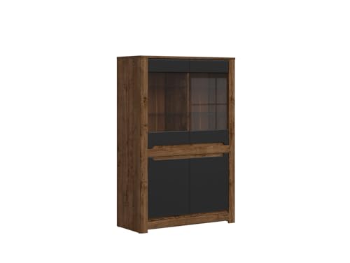 BLACK RED WHITE Vitrine Ruso 104 cm mit 4 Türen Eiche April/Schwarz Matt, Tiefe 45,5 cm, Breite 104 cm, Höhe 158,5 cm, MDF, Glas, optionale Beleuchtung BLACK RED WHITE Vitrine Ruso 104 cm mit 4 Türen Eiche April/Schwarz Matt, Tiefe 45,5 cm, Breite 104 cm, Höhe 158,5 cm, MDF, Glas, optionale Beleuchtung von BLACK RED WHITE