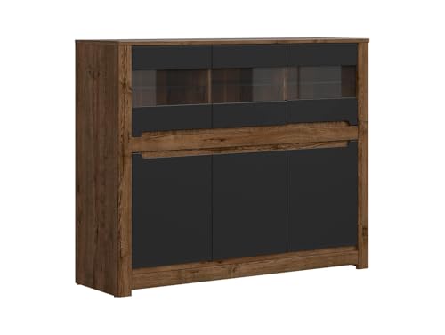 BLACK RED WHITE Vitrine Ruso 149 cm mit 6 Türen Eichenholz April/Schwarz Matt, 45,5 cm tief, Moderne Wohnwand mit gehärtetem Glas und optionaler Beleuchtung BLACK RED WHITE Vitrine Ruso 149 cm mit 6 Türen Eichenholz April/Schwarz Matt, 45,5 cm tief, Moderne Wohnwand mit gehärtetem Glas und optionaler Beleuchtung von BLACK RED WHITE