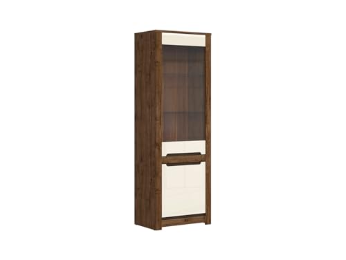 BLACK RED WHITE Vitrine Ruso 69 cm mit 2 Türen Eiche April/Perlmutt Hochglanz Beige-Braun 45,5 cm tief 69 cm breit 204,5 cm hoch, Glas, MDF, Möbelplatte BLACK RED WHITE Vitrine Ruso 69 cm mit 2 Türen Eiche April/Perlmutt Hochglanz Beige-Braun 45,5 cm tief 69 cm breit 204,5 cm hoch, Glas, MDF, Möbelplatte von BLACK RED WHITE