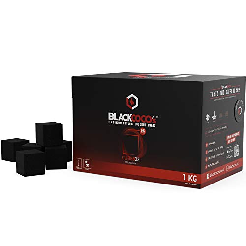 BLACKCOCO’s Shisha Kohle 1KG CUBES22 Naturkohle Kokosnuss und BBQ - Hochwertige Kokos Coal Briketts für Shisha & Grill - Würfel Kohlen & Grillkohle mit Langer Brenndauer von BLACKCOCO's