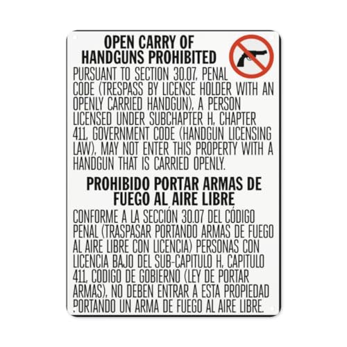 BLACKCUTTER Hinweisschild mit Aufschrift "Danger", zweisprachig, "No Open Carry Texas (vertikal), Open Carry of Handguns Prohibited, Straßenschild, Geschäftsschilder für Parkplatz von BLACKCUTTER