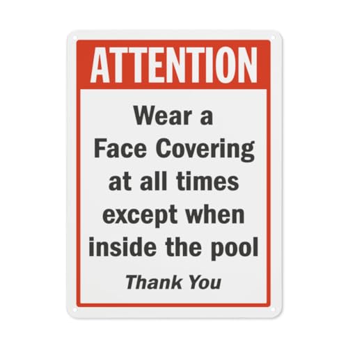 BLACKCUTTER Hinweisschild mit Aufschrift "Danger Attention - Wear A Face Covering At All Times Except When Inside The Pool", Straßenschild, Geschäftsschilder für Parkplatz BLACKCUTTER Hinweisschild mit Aufschrift "Danger Attention - Wear A Face Covering At All Times Except When Inside The Pool", Straßenschild, Geschäftsschilder für Parkplatz von BLACKCUTTER
