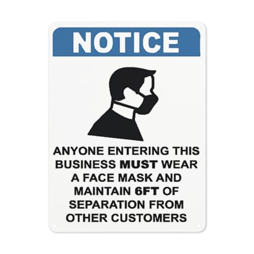 BLACKCUTTER Hinweisschild mit englischer Aufschrift "Awayone ENTERING THIS BUSINESS MUST WEAR A MASK AND SOCIAL DISTANCE", Straßenschild, Geschäftsschilder für Parkplatz, Aluminium-Blechschild, 20,3 x BLACKCUTTER Hinweisschild mit englischer Aufschrift "Awayone ENTERING THIS BUSINESS MUST WEAR A MASK AND SOCIAL DISTANCE", Straßenschild, Geschäftsschilder für Parkplatz, Aluminium-Blechschild, 20,3 x von BLACKCUTTER