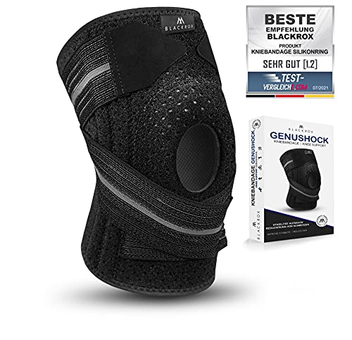 BLACKROX Kniebandage mit Silikonring [Vergleichssieger 2024] One Size | Damen & Herren | Stabilisierung für Knie & Meniskus | Perfekt für Sport, Kraftsport & Bodybuilding | GENUSHOCK | Schwarz/Schwarz von BLACKROX