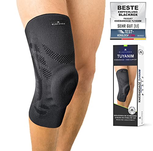 BLACKROX Kniebandage TUYANIM Sport Kraftsport Damen Herren Silikonring leicht Patella Gel Polster Feder Stabilisatoren Volleyball Fussball Laufen Knieschoner Kompression Männer Frauen (S) von BLACKROX