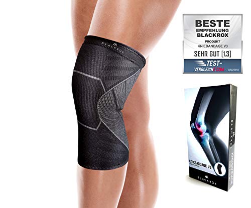 BLACKROX Kniebandage V3 Kniestütze Vergleichssieger Sport Herren Damen Knie Bandage Meniskus Joggen laufen Kompression Knieschoner, Volleyball, Atmungsaktiv kompressionsbandage (Schwarz, M) von BLACKROX