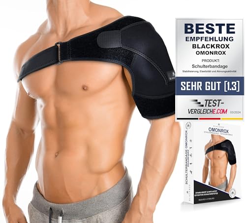 BLACKROX Schulterbandage [Vergleichssieger 2024] ONE SIZE | Für Damen & Herren | Schulterstütze | Perfekt für Sport, Kraftsport & Bodybuilding | OMONROX | Schwarz von BLACKROX