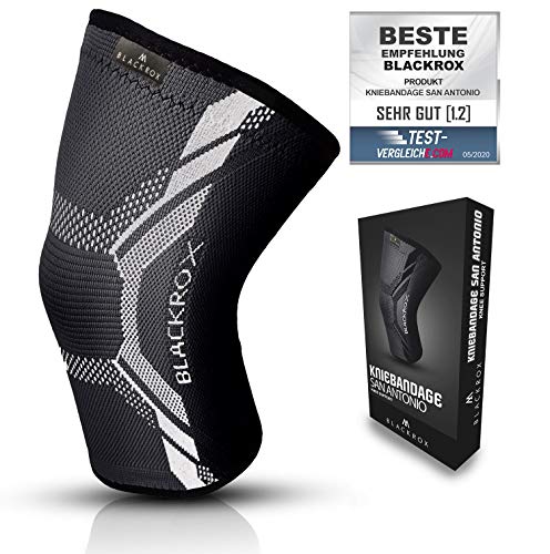 BLACKROX Sport Kniebandage SAN ANTONIO V4 Kniestütze Damen Knie Bandage Herren Meniskus Joggen laufen Kompression Knieschoner Volleyball Atmungsaktiv stabilität kompressionsbandage (Schwarz, S) von BLACKROX