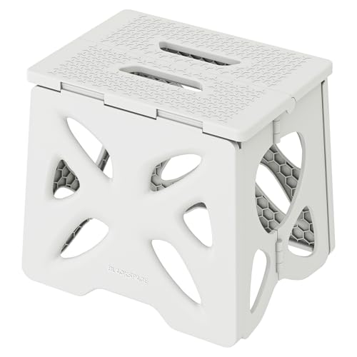BLACKSPACE Klappbarer Tritthocker 27,9 cm, robuster tragbarer Kunststoffhocker mit rutschfester Oberfläche, platzsparend, für Camping, Garten, Angeln, Grillen, Innen- und Außenbereich (28 cm, Hellgrau von BLACKSPACE
