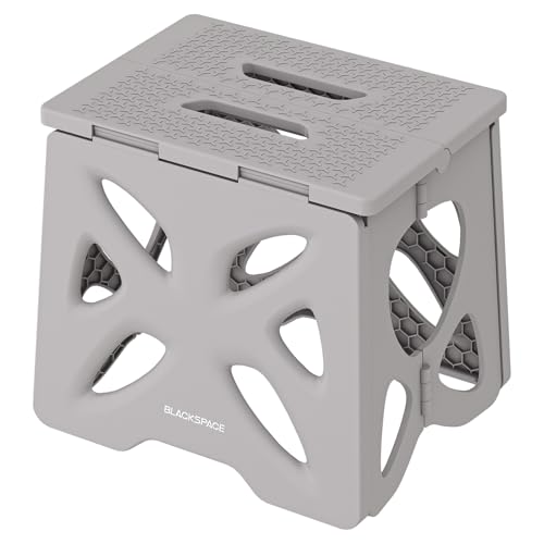 BLACKSPACE Klappbarer Tritthocker 27,9 cm, strapazierfähiger, tragbarer Kunststoffhocker mit rutschfester Oberfläche, platzsparend, für Camping, Garten, Angeln, Grillen, Innen- und Außenbereich (28 cm von BLACKSPACE