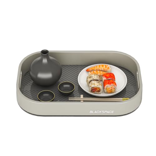 BLACKSPACE Serviertablett Modernes mit Organizer für Küche und Wohnzimmer, Tablett Küchentablett Servierplatte Frühstückstablett für Frühstück, Tee, Couchtisch [Grau] von BLACKSPACE