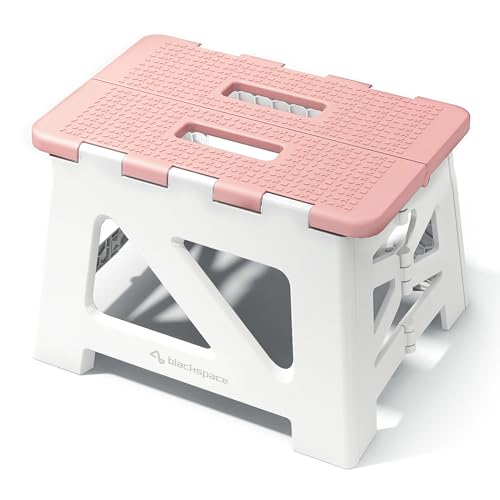 BLACKSPACE Tritthocker Klappbar, Stabil & Anti-Rutsch Faltbar Hocker, Tragbarer Leichtgewichtig, Ideal für Bad, Toilette, Küche - 23cm Hoch (Rosa) von BLACKSPACE