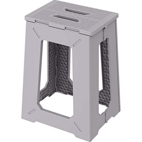 BLACKSPACE Tritthocker faltbar 45CM,Klapphocker,Klappbar Falthocker,Stabile Fußhocker,für industrielle Anwendungen,Werkstätten,Lagerräume,Baustellen,Einfach zu tragen,Tragfähigkeit 150 kg (Grau) von BLACKSPACE