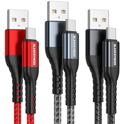 BLACKSYNCZE USB C Kabel 3.1A [3Stück 2M] Schnellladung, USB Typ C Ladekabel Nylon Geflochten USB C Schnellladekabel für Samsung Galaxy S23 S22 S20fe S10 S9, Note 20 10 9, Huawei P40 P30, Mate 30 20 von BLACKSYNCZE