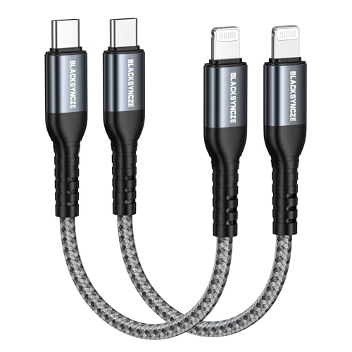 BLACKSYNCZE USB C auf Lightning Kabel [2Stück 30CM], USB C Lightning Ladekabel MFi Zertifiziert Power Delivery Nylon iPhone Ladekabel für iPhone 14 13 12 11 Pro/Pro Max/Mini/Plus/XR/XS/8/8 Plus von BLACKSYNCZE
