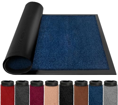 BLADO Waschbare Fußmatten für drinnen und draußen, leicht zu reinigen, robuste Fußmatten – große Barriere, Gummi-Fußmatte – rutschfester Schmutzfänger für den Innenbereich (50 cm x 80 cm, dunkelblau) von BLADO