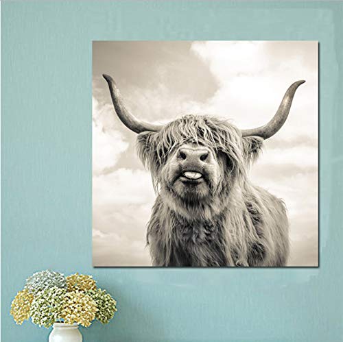 BLAIISRY Leinwandbilder Schwarz Und Weiß Highland Cow Cattle Wand Leinwand Kunst Nordic Malerei Poster Und Print Skandinavischen Wandbild Für Wohnzimmer 40X40 cm At12M Ohne Rahmen … von BLAIISRY