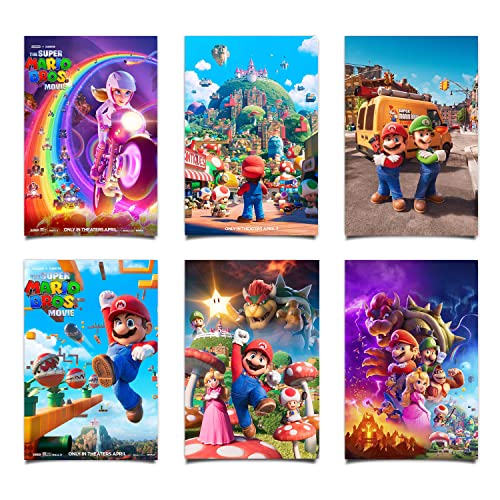 BLAIS 6 Stück Mario Poster Set 2023 Filmposter Anime Poster Wanddeko Wandbilder Dekorative Gemälde Poster Leinwand Wandkunst für Wohnzimmer Schlafzimmer Ungerahmt 08x12Inch (20x30cm) (Typ 2) von BLAIS