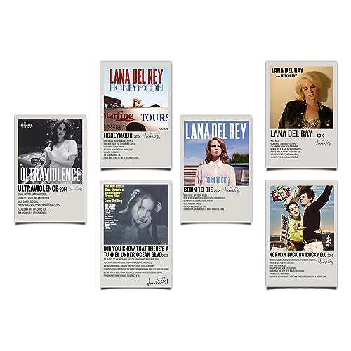 BLAIS Pack of 6 Del Rey Poster Album Cover Poster Ultraviolence Honeymoon Wandbilder Wohnzimmer Leinwand Poster, for Wand Deko Wohnzimmer Schlafzimmer Ungerahmt 08x12Inch (20x30cm) von BLAIS