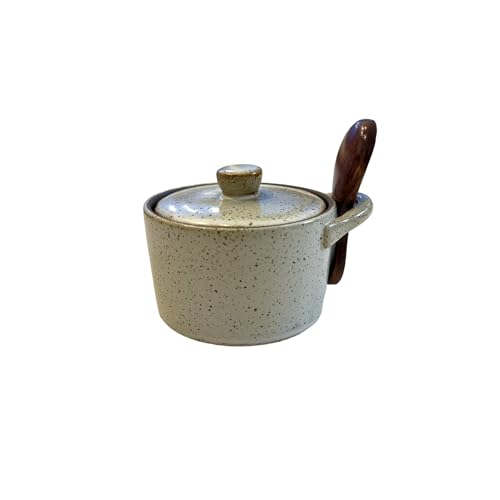 BLAKE 'N' GREY Gesprenkelter Salzkeller, Gewürz-, Zuckerkeller mit Holzlöffel - Vintage-Stil gefundene Optik | Küchenunentbehrlich für Gourmet-Würze | Ästhetisch & Funktional | Foodie's Delight von BLAKE 'N' GREY