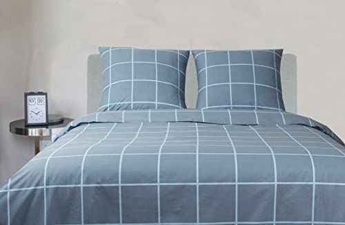BLANC AVENUE Bettwäsche-Set für Einzelbett, Bettbezug 140 x 200 cm, inkl. 1 Kopfkissenbezug 65 x 65 cm, blau kariert von BLANC AVENUE